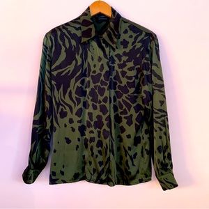 Escada Black and Green Animal Print Blouse, 34
